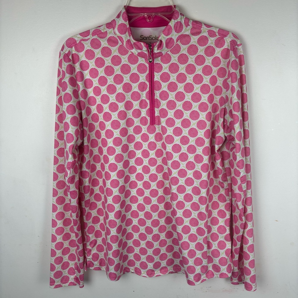 SanSoleil golf/beach Sun L/S 1/2 zip-Woman’s Large-pink dots